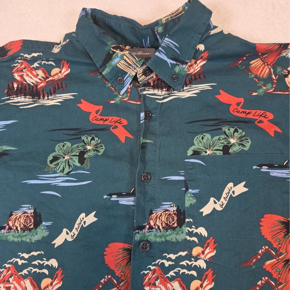 Eddie Bauer Men's TXL Camp Shirt Hawaiian Print Button Up Short Sleeve - Picture 2 of 8